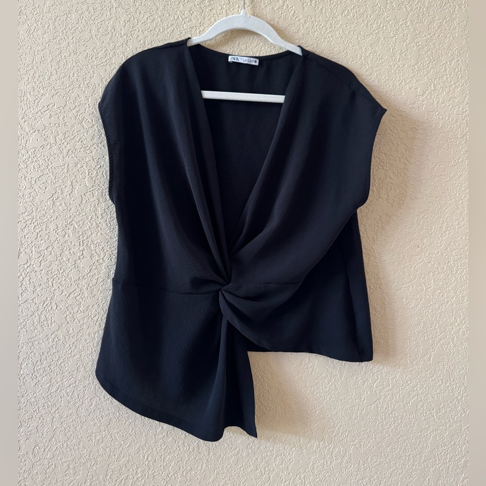 Zara Black Draped Blouse, Size Small